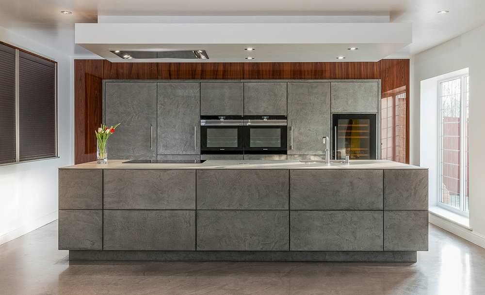 concrete look german handleless kitchen design Gallery Image