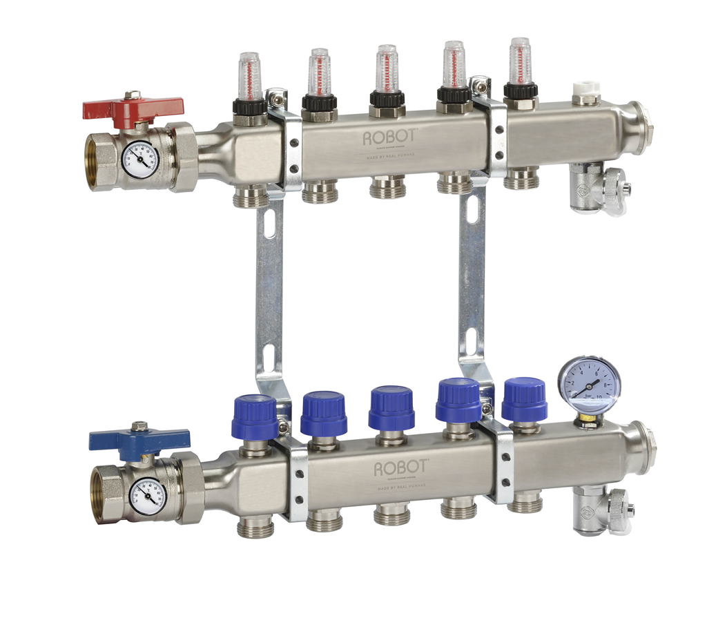 Specifically designed for low temperature systems, complete with ball valves, flow/return temp gauges and pressure gauge. What could be easier! Gallery Image
