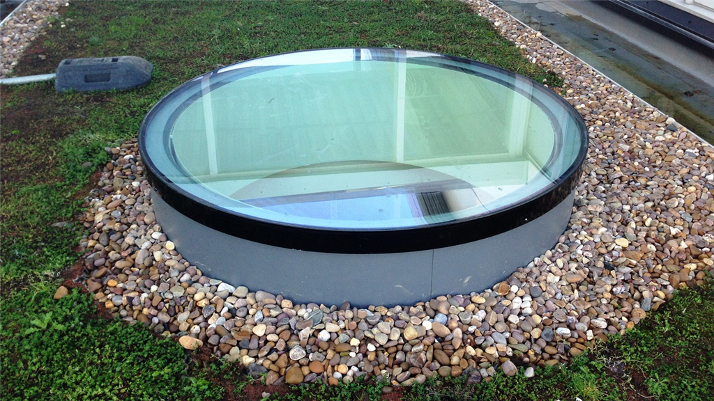Circular flat fixed glass aluminium rooflight skylight Gallery Image