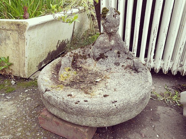 Mermaid and frog bird bath.   Gallery Image