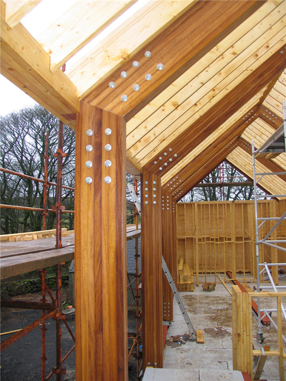 Iroko glulam portal structure. Gallery Image