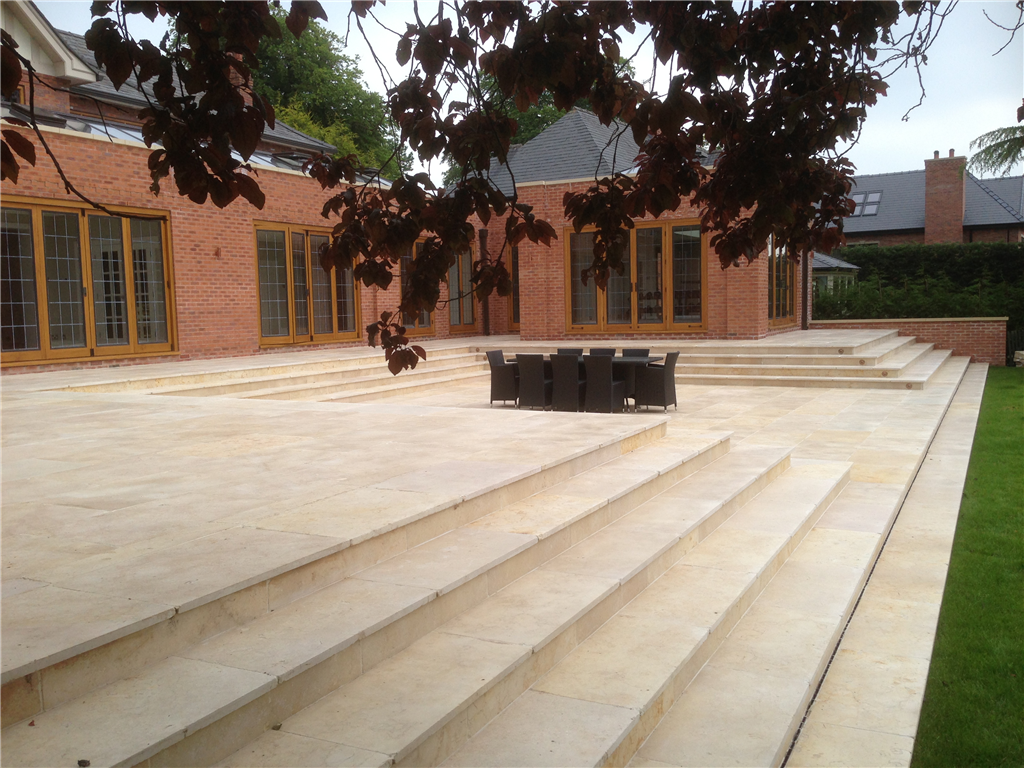 Crema Venato Tumbled Marble paving, Lancashire Gallery Image