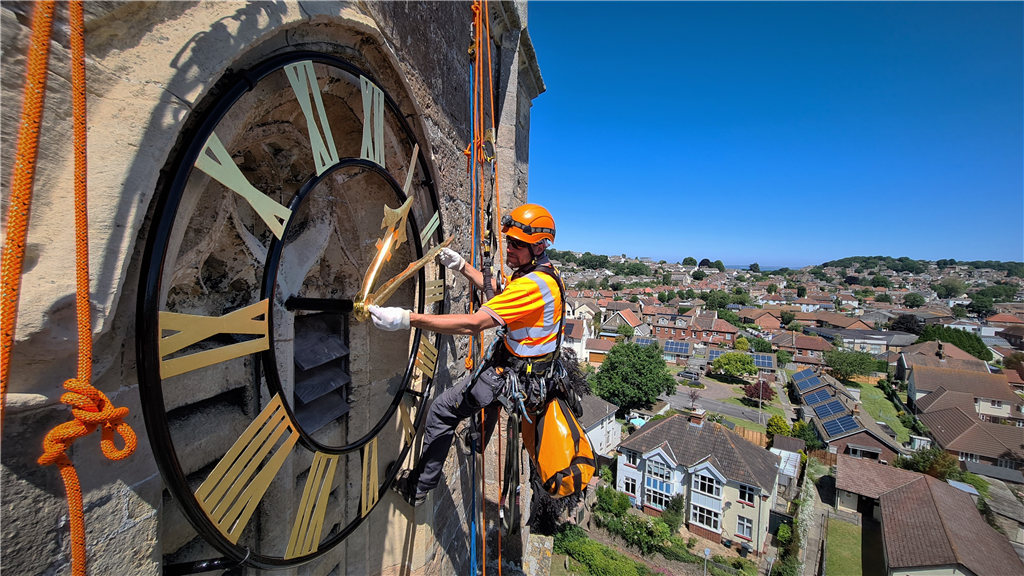 Abseilers installing the church tower clocks Gallery Image