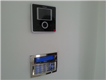 Texecom Chrome effect flush alarm keypad and Comelit Video intercom station installed in a domestic property in Lancashire in 2016. Gallery Thumbnail
