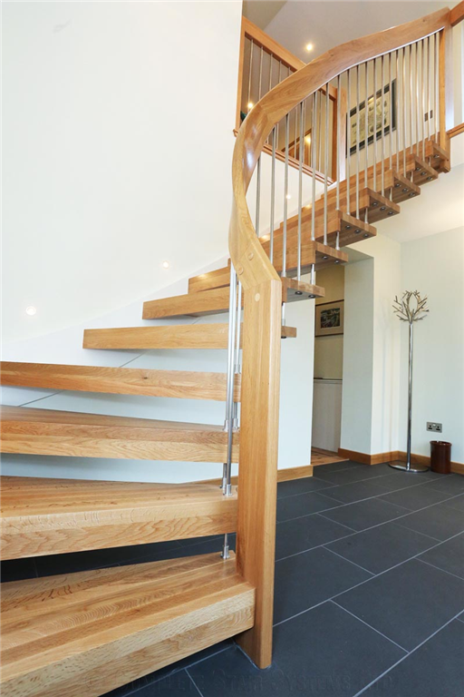 Bespoke Oak timber 1/4 Turn, cover painted stringer, curved stringer and handrail   Gallery Image