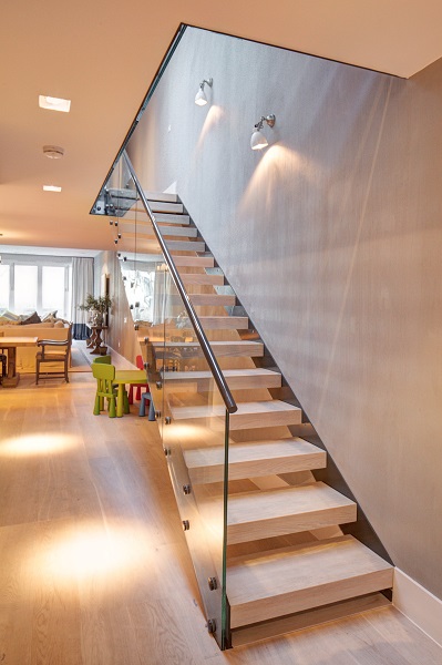 Bespoke Straight flight, 100mm Beech treads and Frameless glass balustrade  Gallery Image