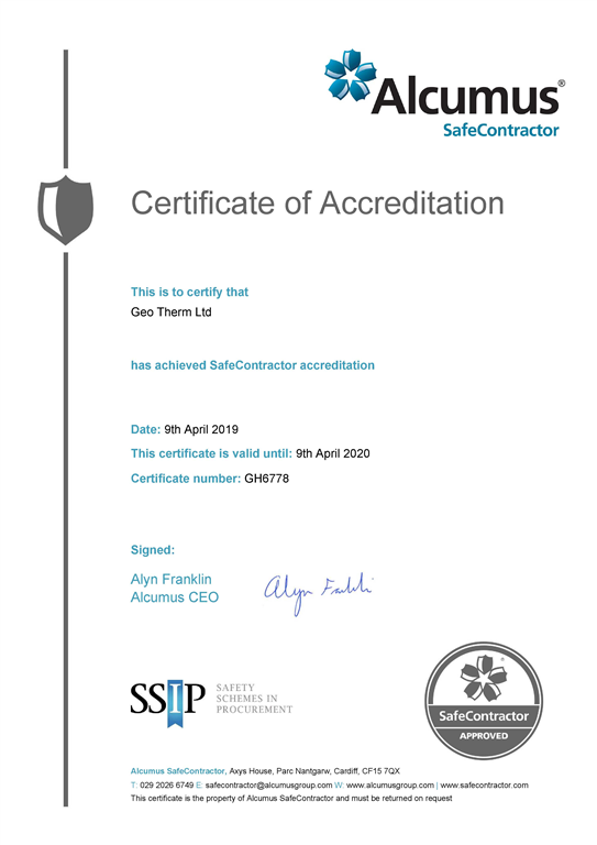 Geo Therm Ltd Are Delighted To Announce That Yet Again We Have Been Awarded With The Safe Contractor Accreditation, Proving Our Dedication To Safety And High Standard In Our Surveys. Gallery Image